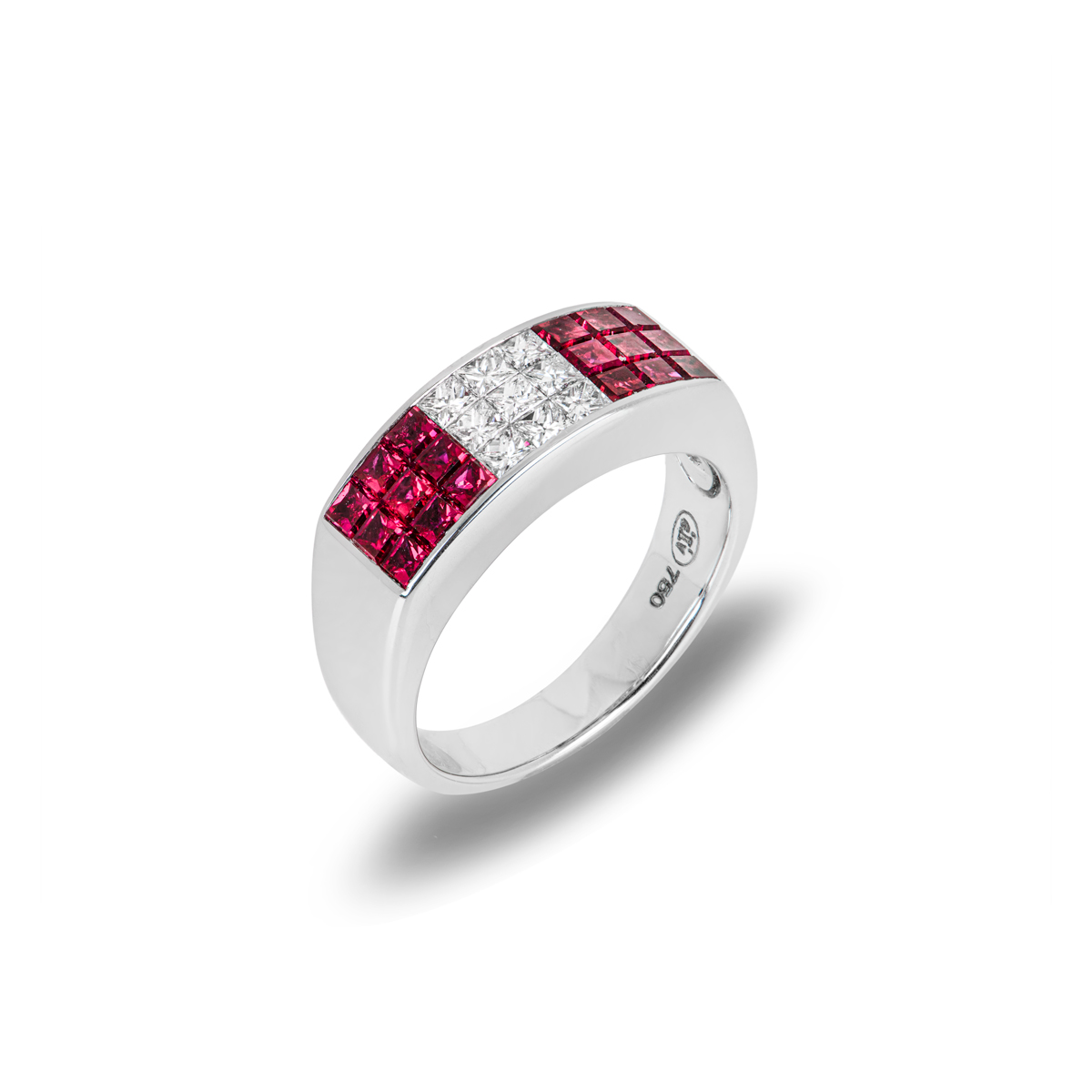 White Gold Ruby & Diamond Set Ring
